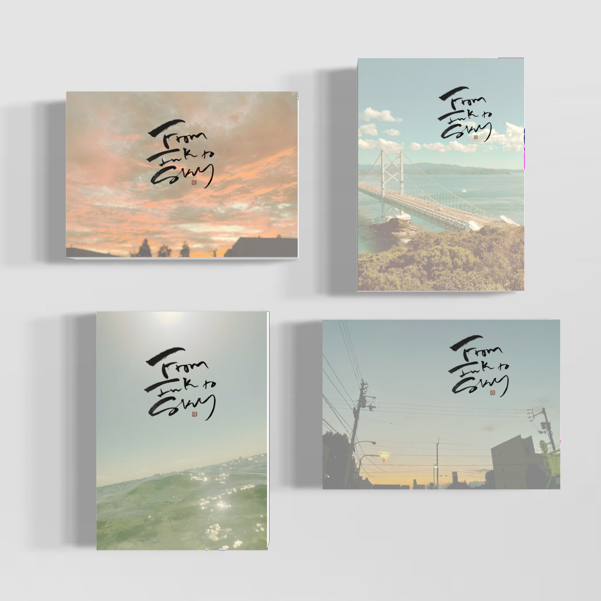 From Ink to Sky complete set — four seasonal hand-lettered photo prints, 5×7
